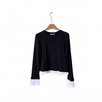 PRADA FAUX TWO-PIECE TRIANGULAR LETTER LONG-SLEEVED SHIRT 